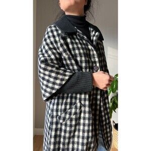 60s Betty Rose VTG Coat US Union Made Layered Sleeves black white gingham Medium